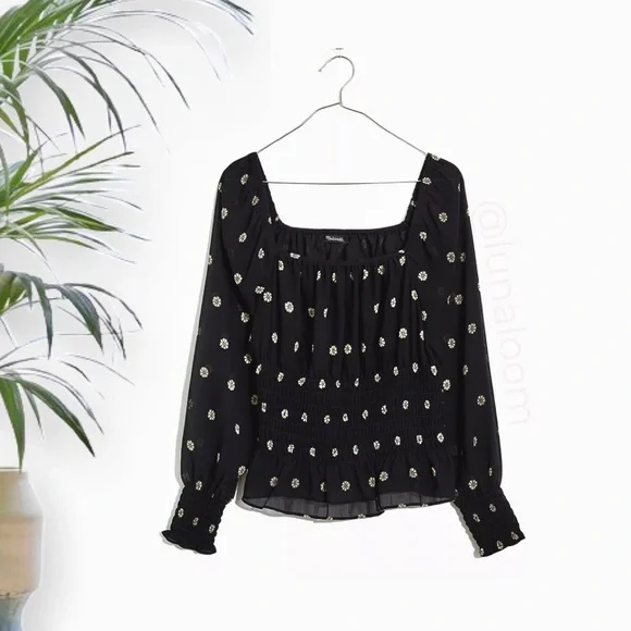 ✨HP✨Madewell 🆕|♻️(Re)sourced Georgette Square-Neck Smock-Waist Top in Bloom Dot - Picture 3 of 6